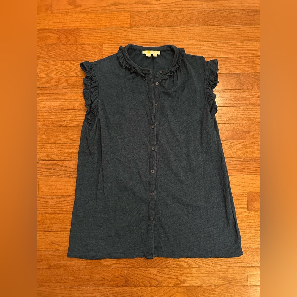 Boden Sleeveless Chambray Ruffle Blouse 8R